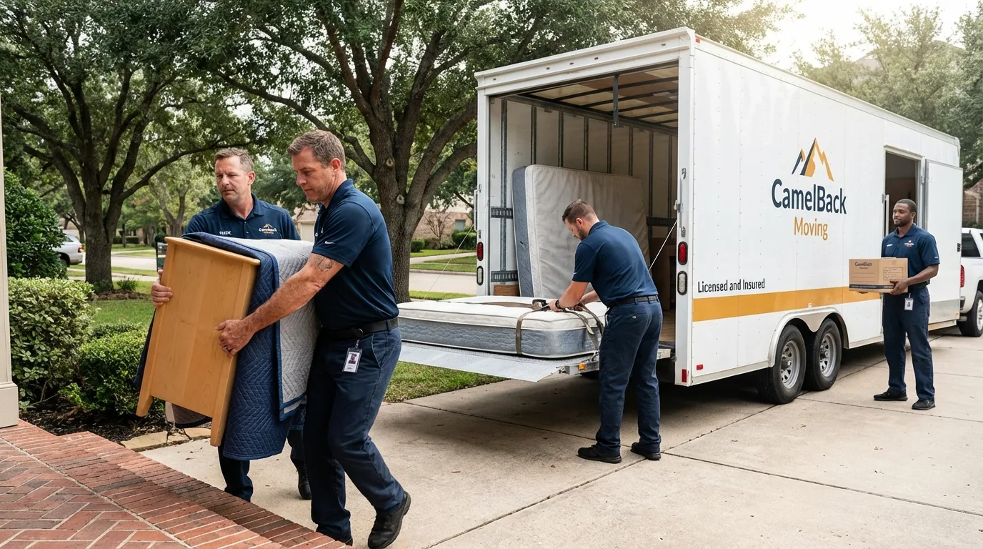 Crew loading residential truck for cross-state move from Columbia, TN