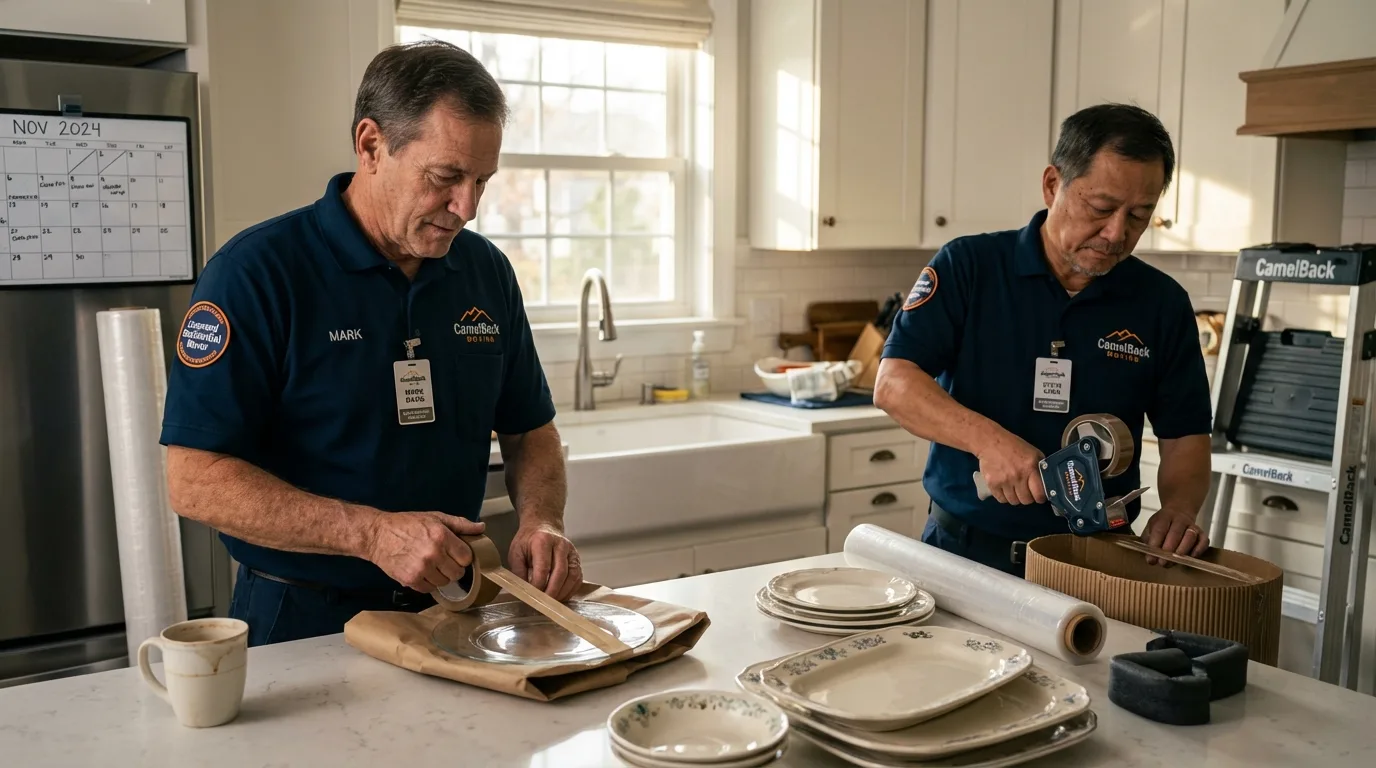 Professional crew packing kitchen dishware in Columbia, TN